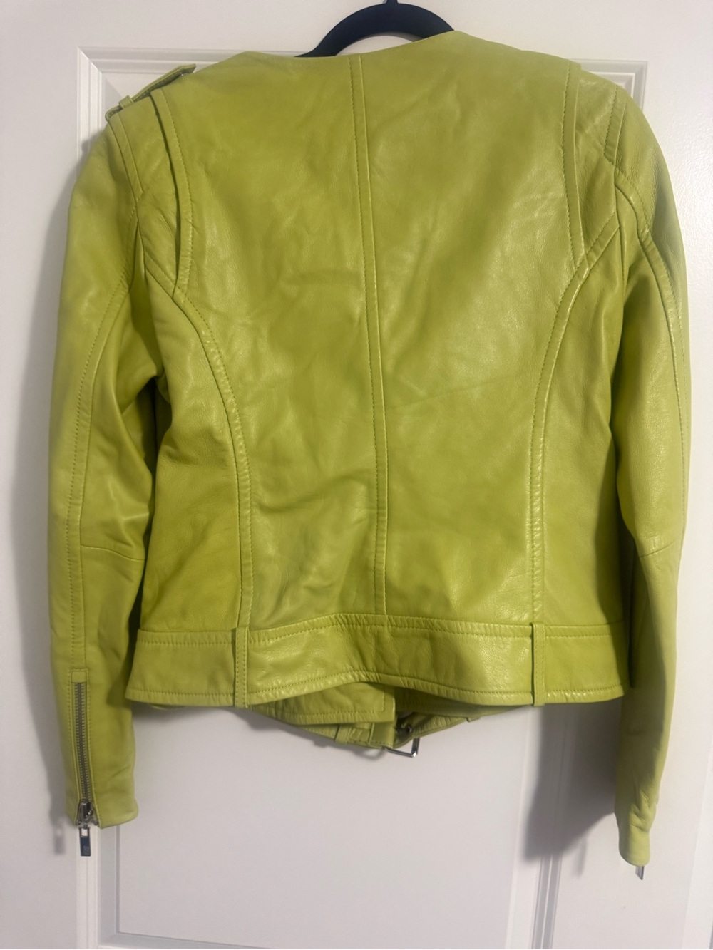 Black Rivet Lime Green Leather Moto Jacket - Picture 2 of 3